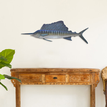 wood and metal sailfish wall art coastal nautical