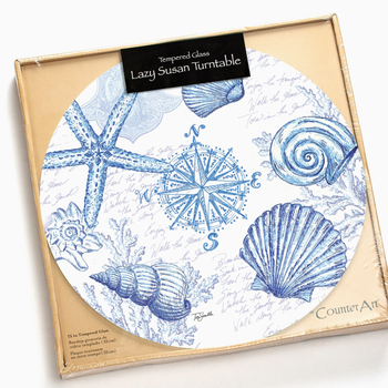 round glass lazy susan coastal sketch