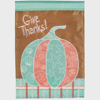 coastal pumpkin garden flag give thanks shells coastal pumpkin garden flag give thanks shells
