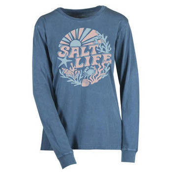 SALT LIFE LONG SLEEVE TEE T-SHIRT CORAL SHELLS WASHED NAVY