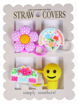 simply southern straw covers daisy positive thoughts smiley face