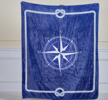 nautical compass plush cozy throw blanket navy rope