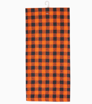 kitchen tea towel black orange plaid buffalo check halloween fall hand towel