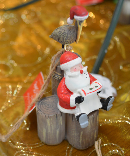 Santa on Piling with Pelican Ornament