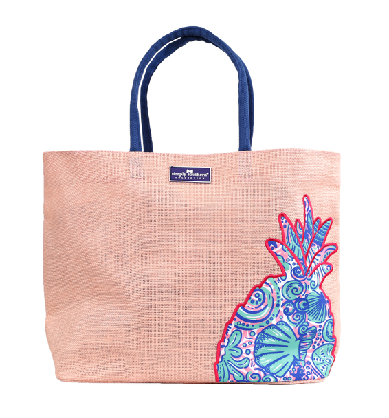 simply southern jute tote pineapple shelly print