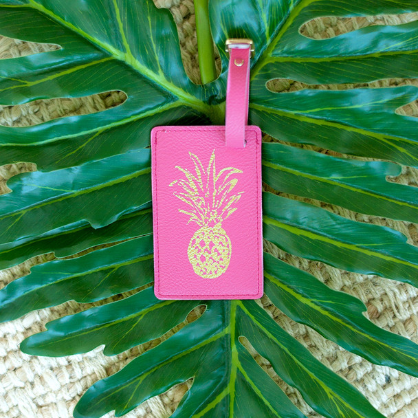 pink gold pineapple luggage tag
