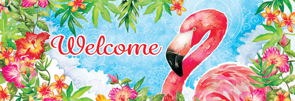 Welcome Sign Flamingo Flowers