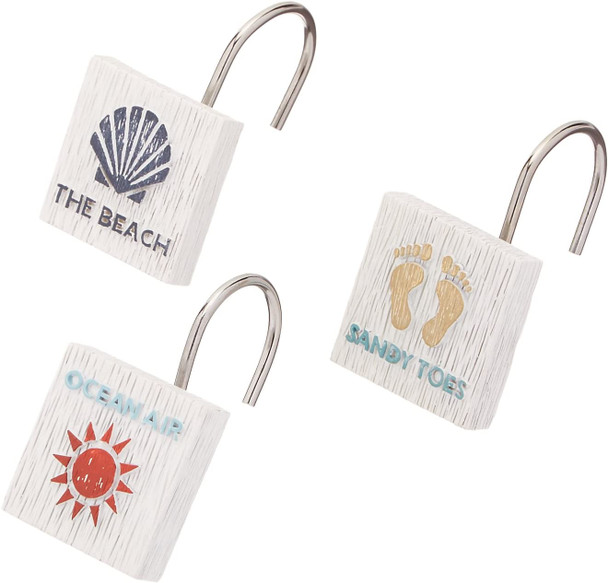 beach words coastal shower curtain hooks