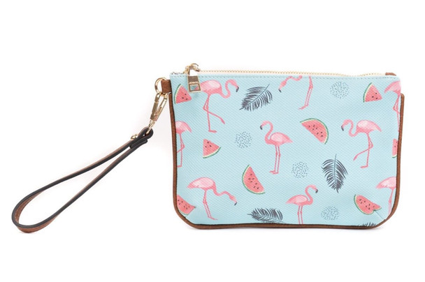 flamingo lucy vegan leather wristlet