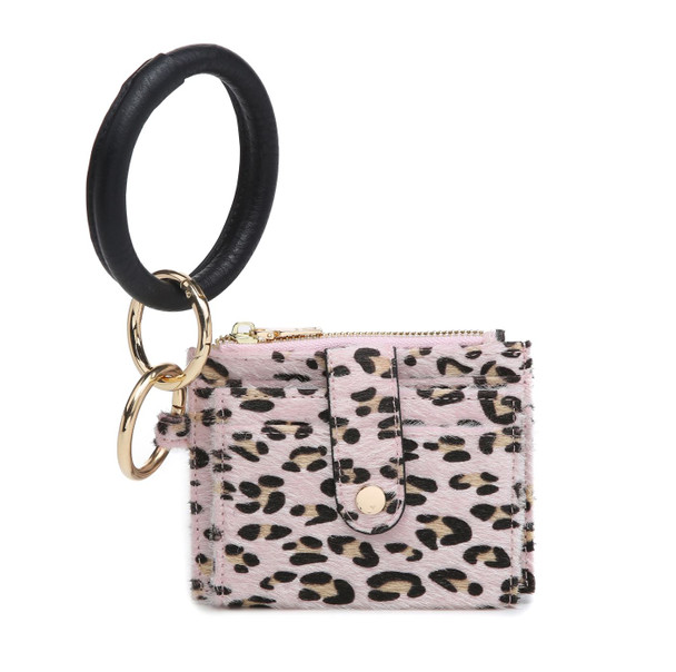 pink leopard spots mini snap wallet bangle wristlet