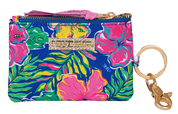 simply southern tropic tropical hibiscus flowers keychain id wallet coin purse