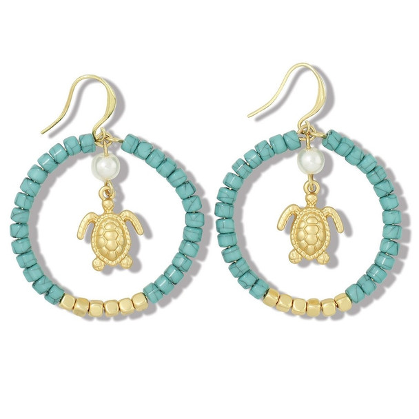 sea turtle gold and turquoise hoop earrings