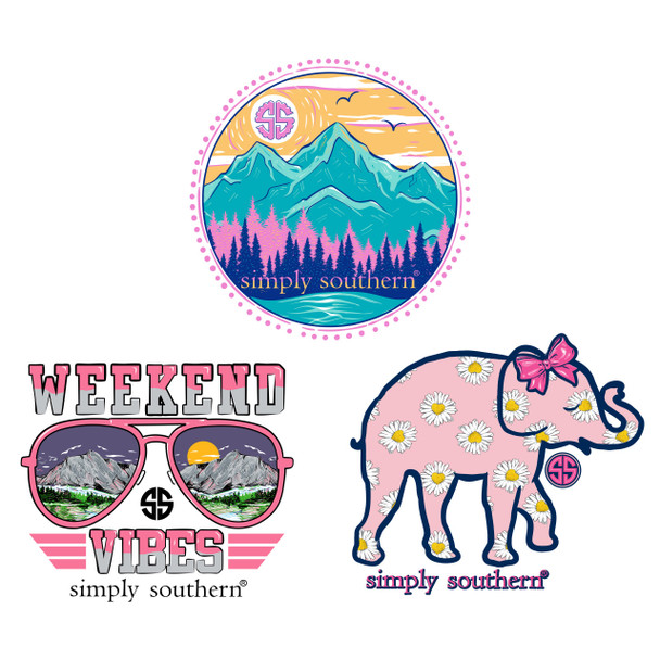 simply southern set of 3 stickers mountain elephant weekend vibes