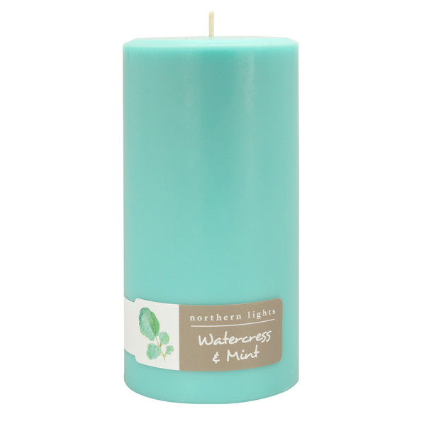 3x6 pillar candle watercress and mint northern lights