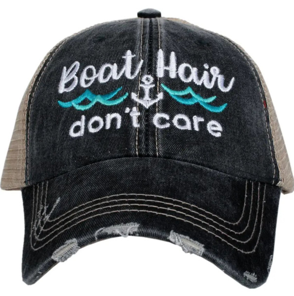 boat hair don't care waves trucker hat black and mint mesh trucker