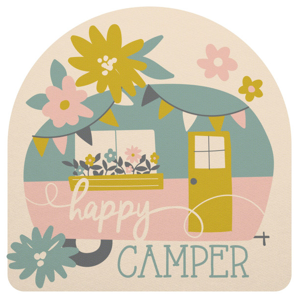happy camper floral sticker with flowers vintage design