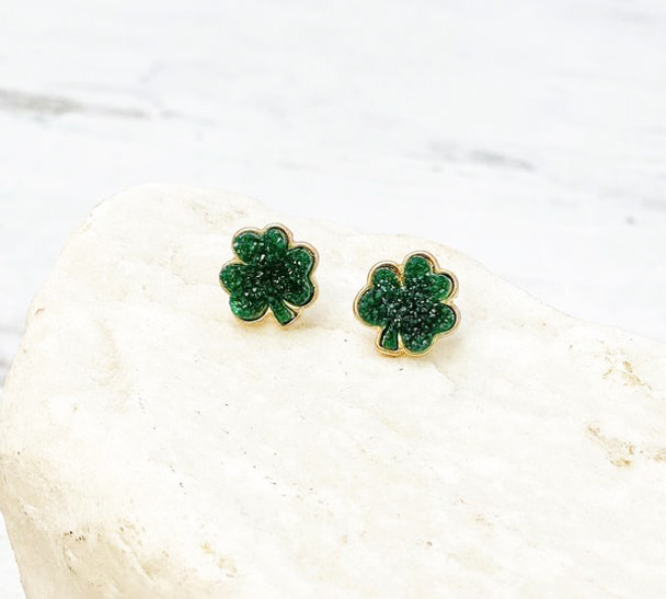 druzy four leave clover stud earrings st. patrick's day