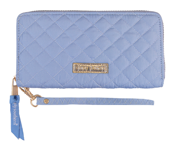 simply southern quilted phone wristlet wallet blue iris periwinkle blue