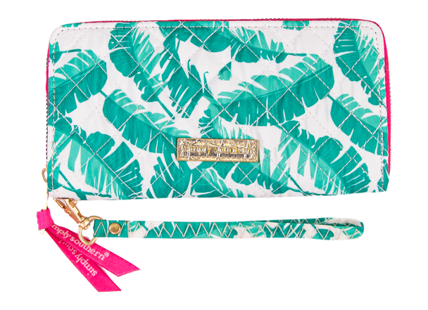 simply southern quilted cell phone wristlet wallet green palm