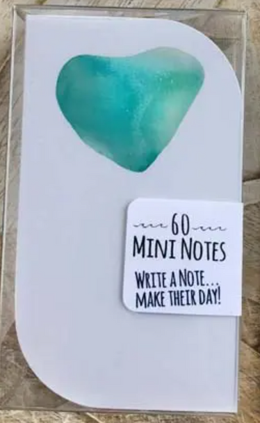 sea glass aqua heart mini notecards