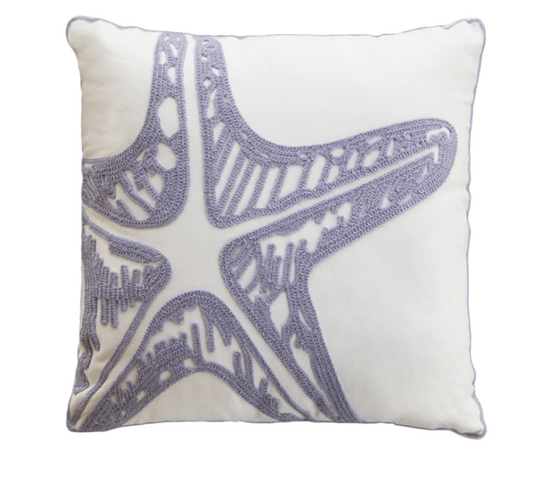 embroidered lavender starfish throw pillow