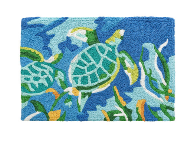 sea turtles swimming in seaweed washable jellybean rug