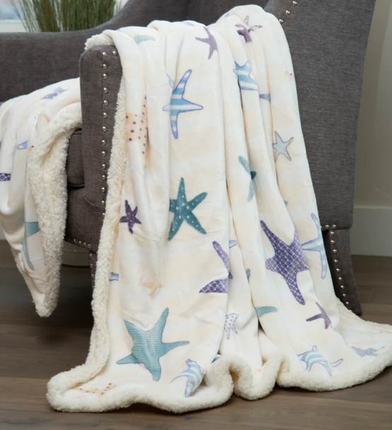 coastal starfish plush sherpa luxury throw blanket