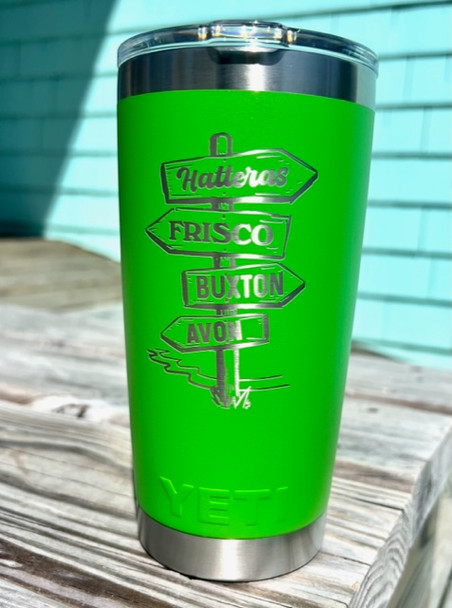 custom laser engraved 20oz yeti canopy green hatteras island village signs