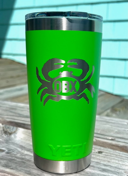 OBX crab canopy green 20oz custom laser engraved yeti