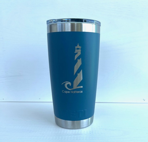 custom laser engraved 20oz yeti cape hatteras lighthouse nordic blue