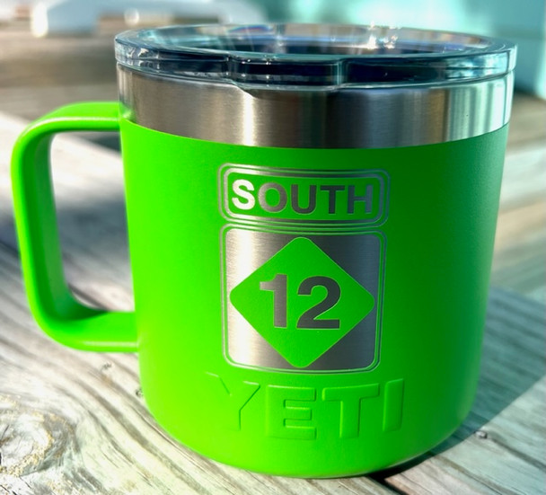 south 12 custom laser engraved yeti canopy green 14oz mug outer banks obx