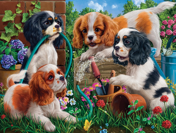 dog puzzle pups in the garden cavalier king charles