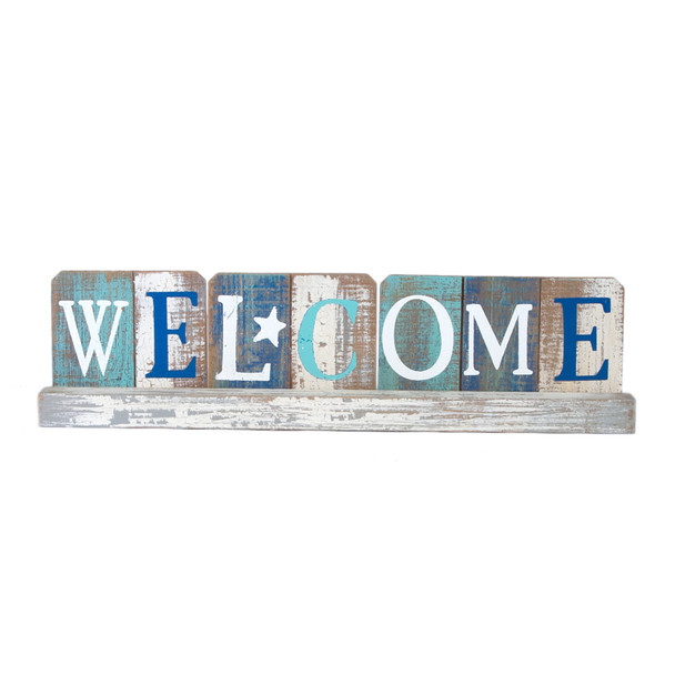 coastal welcome shelf sitter plaque with starfish