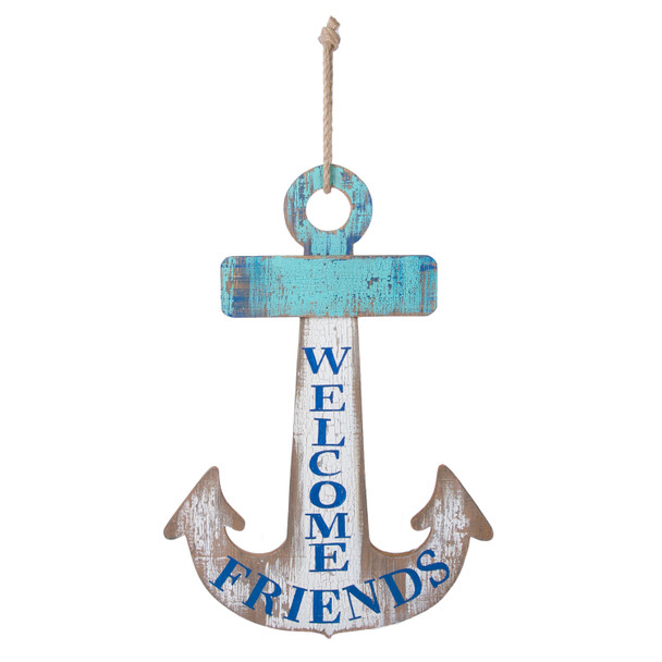 wood distressed welcome friends anchor hanging wall art