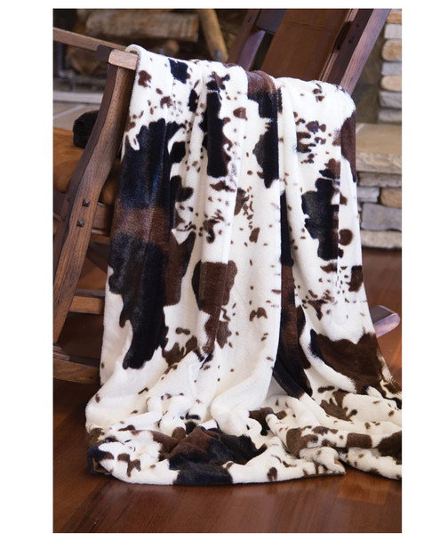 cowhide faux fur plush throw blanket