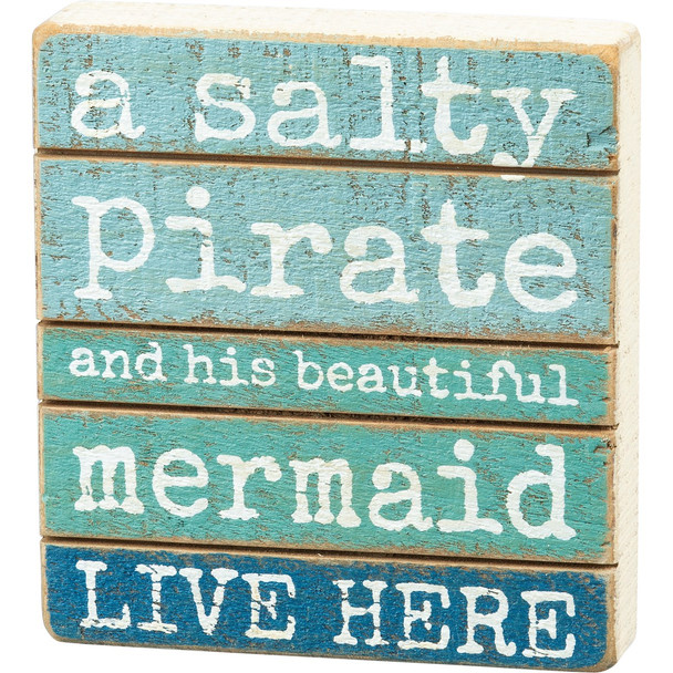 coastal distressed block sign salty pirate and beautiful mermaid live here