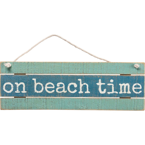 on beach time hanging slatwood coastal sign with rope