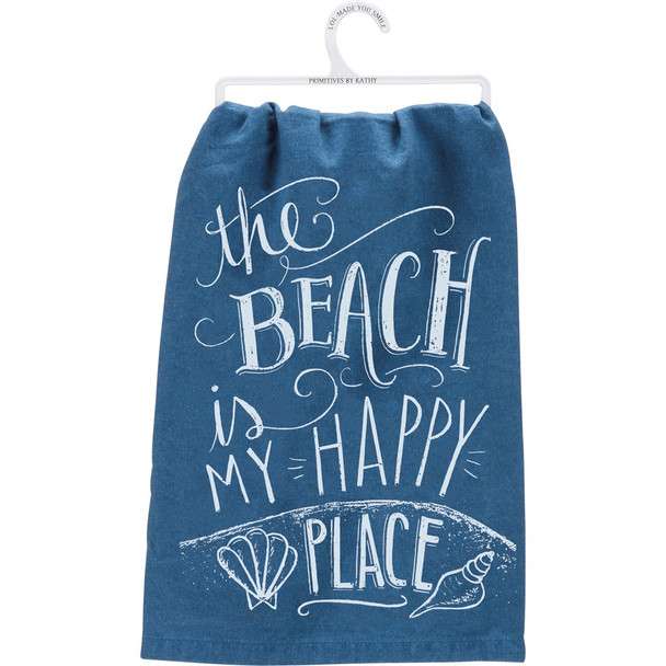 the beach is my happy place navy coastal kitchen tea towel