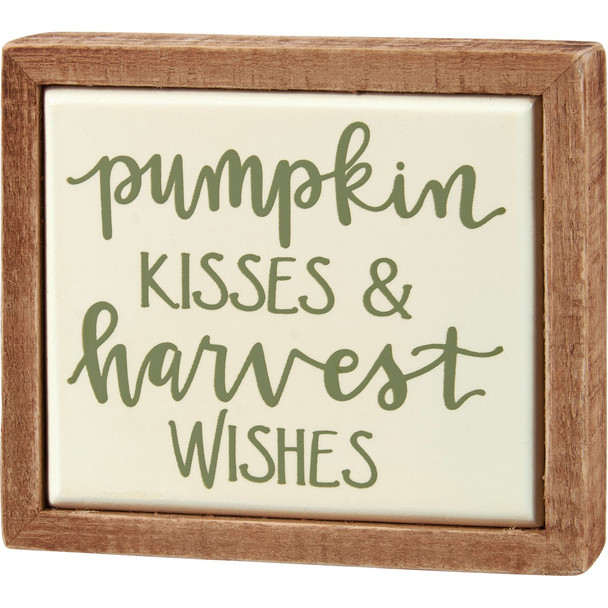 fall wood block sign pumpkin kisses and harvest wishes