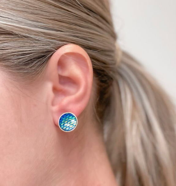 blue mermaid scale earrings