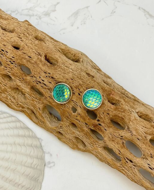 green mermaid scale earrings