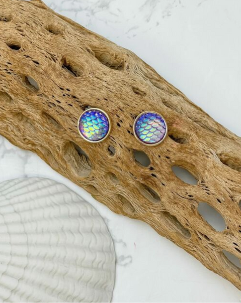 purple mermaid scale earrings