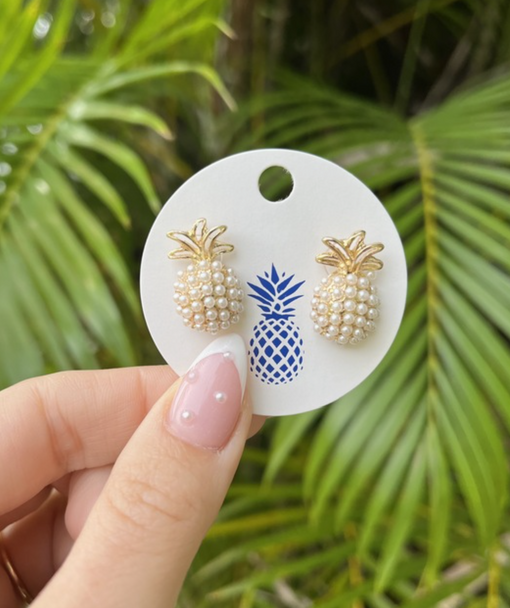 pineapple earrings pearl gold