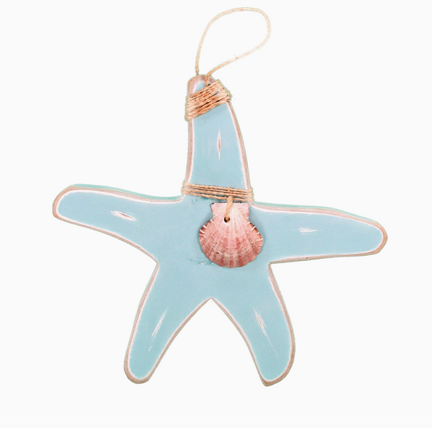 coastal wood hanging starfish with shell