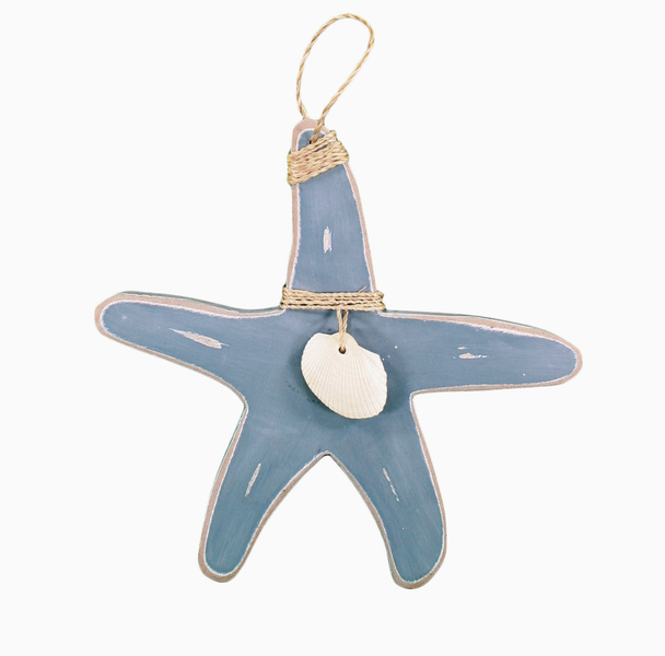 coastal hanging wooden starfish with shell