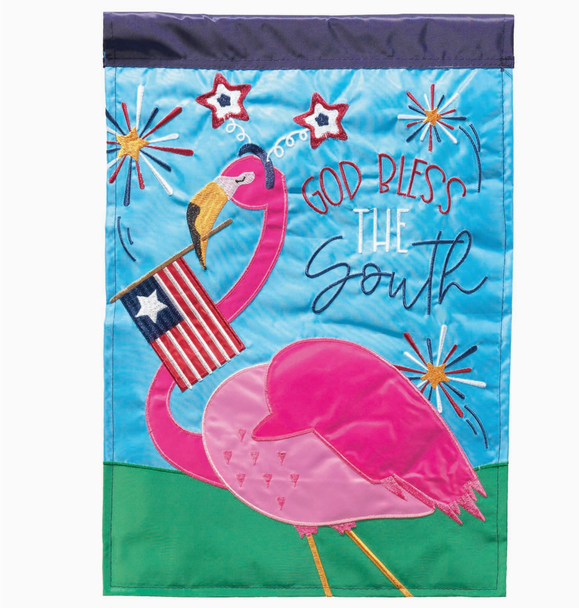 patriotic pink flamingo garden flag god bless the south