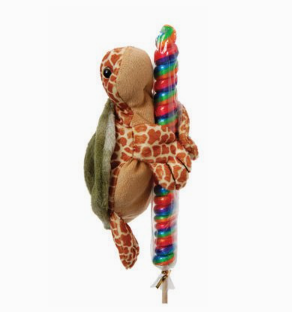 plush stuffed animal sea turtle baby with rainbow lollipop