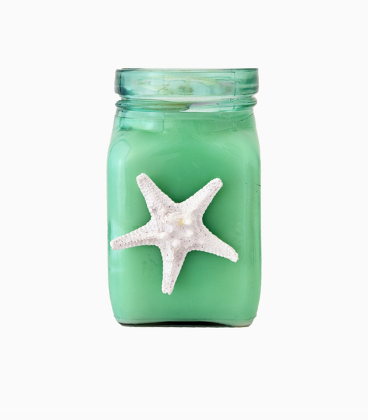 green mason jar candle starfish coastal candle