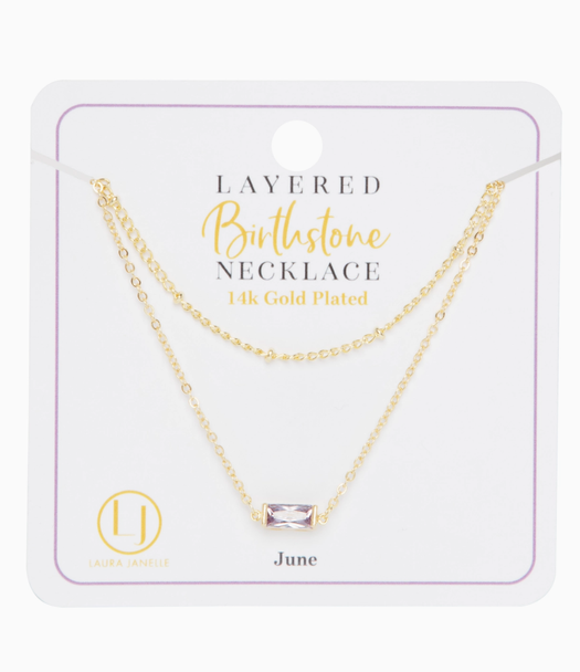 layered birthstone necklace june