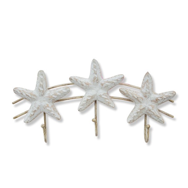 whitewash starfish triple hook coastal wall hook